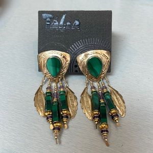 Tabra gold/malachite/lilac crystals earrings